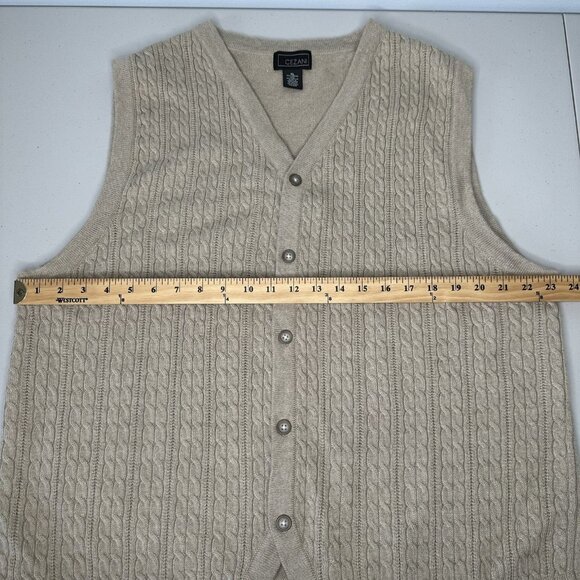 Vintage Cezani Cable Knit Vest XL Wool Blend Button up Tan - Picture 7 of 10